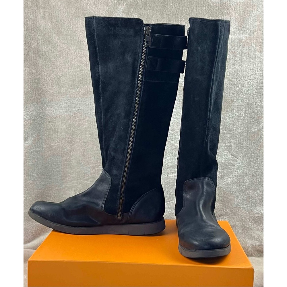 Timberland Sutherlin Bay Black Leather Suede Tall Buckle Boots A1319 Womens 7